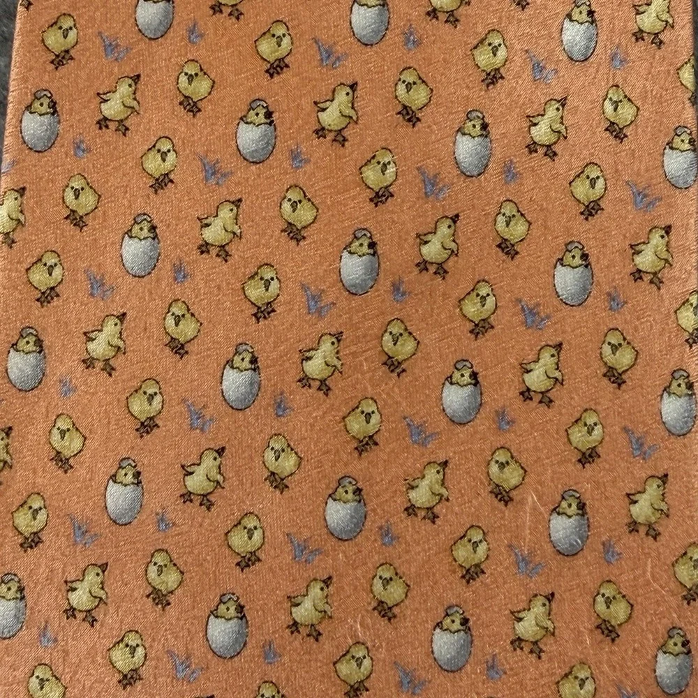 Vintage Pierre Cardin Silk Tie Baby Chicks Eggs Novelty Peach Easter 59x3.75